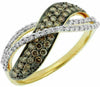 .59CT WHITE & CHOCOLATE FANCY DIAMOND 14K YELLOW GOLD MULTI ROW CRISS CROSS RING