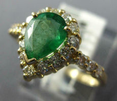 1.57CT DIAMOND & AAA EMERALD 14KT YELLOW GOLD 3D PEAR SHAPE HALO ENGAGEMENT RING