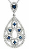 ESTATE .66CT DIAMOND & AAA SAPPHIRE 14KT WHITE GOLD 3D FLOWER TEAR DROP PENDANT