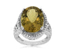 ESTATE LARGE 10.32CT DIAMOND & AAA LEMON QUARTZ 14KT WHITE GOLD 3D OVAL FUN RING