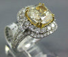 LARGE 5.2CT WHITE & FANCY YELLOW DIAMOND 14K 2 TONE GOLD CUSHION ENGAGEMENT RING