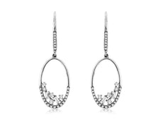 .37CT DIAMOND 14K WHITE GOLD 3D ROUND AND BAGUETTE OVAL CLUSTER HANGING EARRINGS