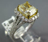 LARGE 4.0CT WHITE & FANCY YELLOW DIAMOND 18K 2 TONE GOLD CUSHION ENGAGEMENT RING