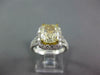LARGE 4.0CT WHITE & FANCY YELLOW DIAMOND 18K 2 TONE GOLD CUSHION ENGAGEMENT RING