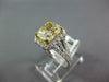 LARGE 4.0CT WHITE & FANCY YELLOW DIAMOND 18K 2 TONE GOLD CUSHION ENGAGEMENT RING