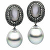 LARGE 11.0CT BLACK DIAMOND & AAA GREY MOON & PEARL 18KT BLACK GOLD PAVE EARRINGS
