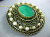 ANTIQUE LARGE 935 STERLING SILVER PEARLS & GREEN AGATE PENDANT BROOCH PIN #26580
