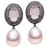 LARGE 12.0CT ROSE QUARTZ PINK SAPPHIRE & SOUTH SEA PEARL 18K BLACK GOLD EARRINGS