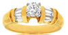 ESTATE 1.0CT DIAMOND 14KT YELLOW GOLD 3D ROUND AND BAGUETTE ENGAGEMENT RING