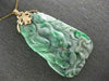 ANTIQUE EXTRA LARGE AAA JADE 14KT YELLOW GOLD HAND CARVED FLOWER PENDANT #26671