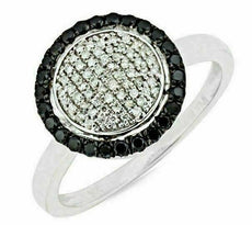 .36CT WHITE & BLACK DIAMOND 14KT WHITE GOLD 3D CLUSTER FLOWER HALO CLASSIC RING