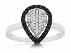 .30CT WHITE & BLACK DIAMOND 14KT WHITE GOLD CLUSTER PEAR SHAPE HALO CLASSIC RING