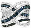 ESTATE WIDE 3.10CT DIAMOND & AAA SAPPHIRE 14KT WHITE GOLD 3D MULTI ROW FUN RING
