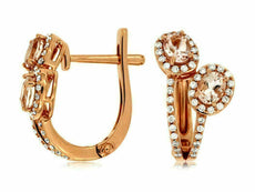 6.25CT DIAMOND & AAA MORGANITE 14KT ROSE GOLD 3D OVAL & ROUND HANGING EARRINGS
