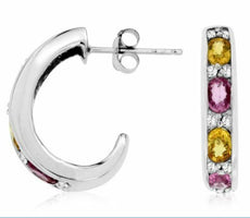 2.32CT DIAMOND & AAA PINK YELLOW SAPPHIRE 14KT WHITE GOLD 3D UMBRELLA EARRINGS