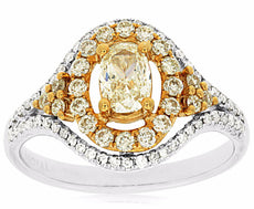 1.13CT WHITE & FANCY YELLOW DIAMOND 14KT WHITE GOLD 3D HALO OVAL ENGAGEMENT RING