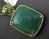ESTATE LARGE .40CT DIAMOND & GREEN AVENTURINE 14KT YELLOW GOLD FLOATING PENDANT