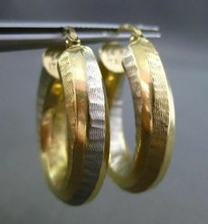 ESTATE WIDE 14KT WHITE & YELLOW GOLD MATTE & SHINY ELONGATED OVAL HOOP EARRINGS