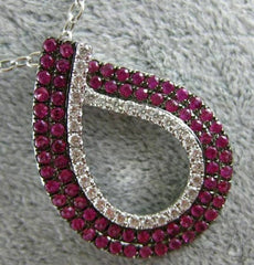 1.47CT DIAMOND & PINK SAPPHIRE 18K WHITE GOLD 3D SEMI INFINITY TEAR DROP PENDANT