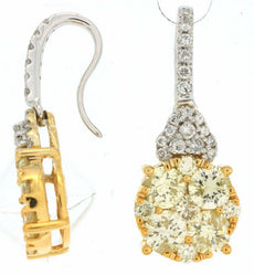 2.62CT WHITE & FANCY YELLOW DIAMOND 14K WHITE GOLD 3D LEVERBACK HANGING EARRINGS