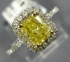 GIA LARGE 1.42CT WHITE & FANCY YELLOW DIAMOND 14KT GOLD CUSHION ENGAGEMENT RING