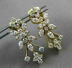 ANTIQUE 2.20CT ROUND & MARQUISE DIAMOND 18KT YELLOW GOLD FLOWER HANGING EARRINGS