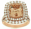 ESTATE LARGE 6CT DIAMOND & AAA MORGANITE 14KT ROSE GOLD SQUARE DOUBLE HALO RING