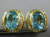 EXTRA LARGE 15.60CT DIAMOND & AAA BLUE TOPAZ 14K YELLOW GOLD 3D CLIP ON EARRINGS