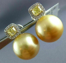 LARGE 1.5CT WHITE & YELLOW DIAMOND & AAA SOUTH SEA PEARL 18K WHITE GOLD EARRINGS