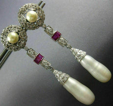 EXTRA LARGE 2.58CT DIAMOND AAA RUBY & SOUTH SEA PEARL 14KT WHITE GOLD EARRINGS
