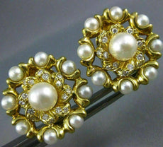 EXTRA LARGE 1.10CT DIAMOND & SOUTH SEA PEARL 18K YELLOW GOLD 3D FLOWER EARRINGS