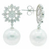 LARGE 1.3CT DIAMOND & AAA SOUTH SEA PEARL 18K WHITE GOLD 3D SNOW FLAKE EARRINGS