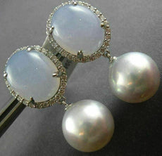 LARGE 11CT DIAMOND AAA BLUE CHALCEDONY & SOUTH SEA PEARL 18K WHITE GOLD EARRINGS