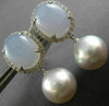 LARGE 11CT DIAMOND AAA BLUE CHALCEDONY & SOUTH SEA PEARL 18K WHITE GOLD EARRINGS