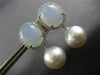 LARGE 11CT DIAMOND AAA BLUE CHALCEDONY & SOUTH SEA PEARL 18K WHITE GOLD EARRINGS