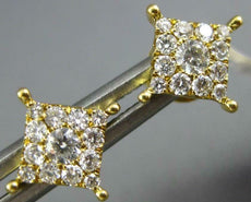 ESTATE .40CT DIAMOND 18KT YELLOW GOLD 3D CLUSTER SQUARE CLASSIC STUD EARRINGS