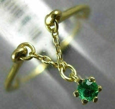 ESTATE .11CT DIAMOND & AAA EMERALD 18K YELLOW GOLD 3D SOLITAIRE V SHAPE FUN RING