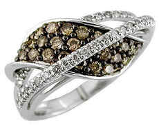 .83CT WHITE & CHOCOLATE FANCY DIAMOND 14K WHITE GOLD 3D PAVE LOVE KNOT LEAF RING