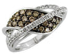 .83CT WHITE & CHOCOLATE FANCY DIAMOND 14K WHITE GOLD 3D PAVE LOVE KNOT LEAF RING