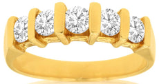 .85CT DIAMOND 14KT YELLOW GOLD 3D CLASSIC 5 STONE CHANNEL ROUND ANNIVERSARY RING