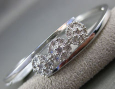 ESTATE .10CT DIAMOND 14KT WHITE GOLD THREE STONE FLOWER CLUSTER BANGLE BRACELET