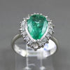 ESTATE WIDE 3.07CT DIAMOND & EMERALD PLATINUM 3D PEAR SHAPE HALO ENGAGEMENT RING