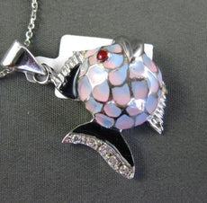ESTATE .12CT OLD MINE DIAMOND 14KT WHITE GOLD 3D ENAMEL LUCKY FISH PENDANT