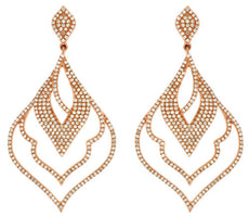 ESTATE LARGE 1.64CT DIAMOND 14KT ROSE GOLD 3D TEAR DROP CLASSIC HANGING EARRINGS