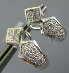 LARGE .65CT ROUND & PRINCESS DIAMOND 18KT WHITE GOLD 3D HANGING CLIP ON EARRINGS