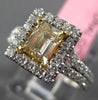 ESTATE LARGE 1.44CT WHITE & FANCY YELLOW DIAMOND 18K 2 TONE GOLD ENGAGEMENT RING