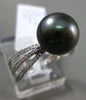 ESTATE LARGE .18CT DIAMOND 14KT WHITE GOLD AAA TAHITIAN PEARL 3D 3 ROW RING