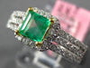 ESTATE .91CT DIAMOND & AAA EMERALD 18KT 2 TONE GOLD SQUARE HALO ENGAGEMENT RING