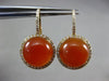 ESTATE 7.30CT DIAMOND & RED AGATE 14KT YELLOW GOLD ROUND HALO LEVERBACK EARRINGS