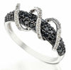 .74CT WHITE & BLACK DIAMOND 14KT WHITE GOLD 3D MULTI ROW SWIRL FUN RING